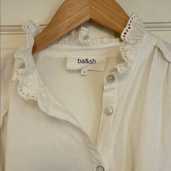 ba&sh White Eyelet Ruffle Button-Front Top - Picture 3 of 6
